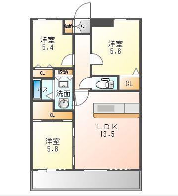 エミネンス見次(3LDK/3階)の間取り写真