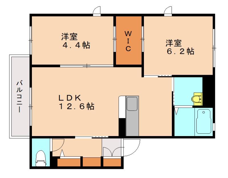  ディアコートTOK(2LDK/1階)の間取り写真