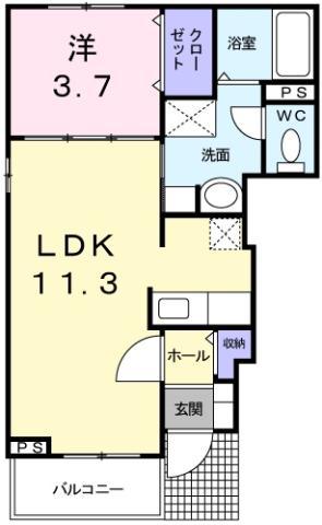 パピヨン(1LDK/1階)の間取り写真