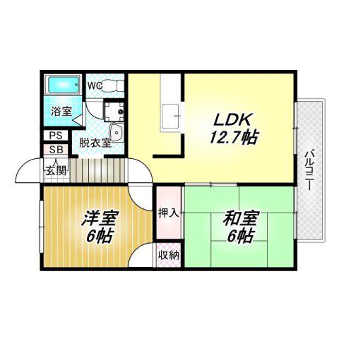 コーポ・ツインチェリーA(2LDK/2階)の間取り写真