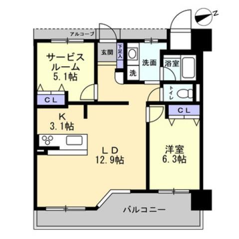 アルファステイツ西条市役所前(1SLDK/6階)の間取り写真