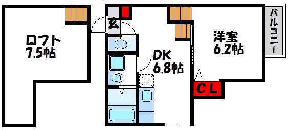 Gプリズム(1DK/2階)の間取り写真