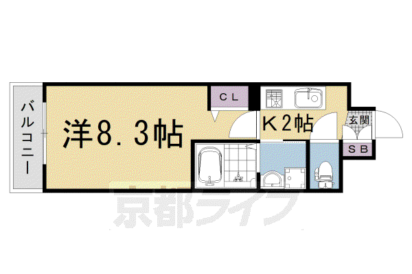 アスヴェル京都太秦(1K/4階)の間取り写真