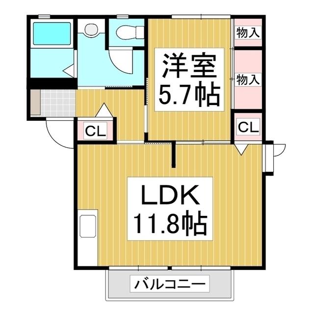 フレグランス一由II A棟(1LDK/2階)の間取り写真