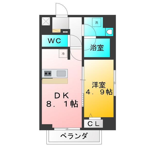 BLANC(1DK/4階)の間取り写真