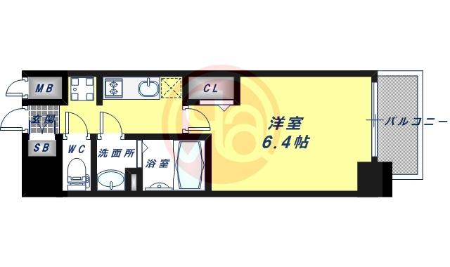 プレサンス上町台筆ケ崎サウス(1K/9階)の間取り写真