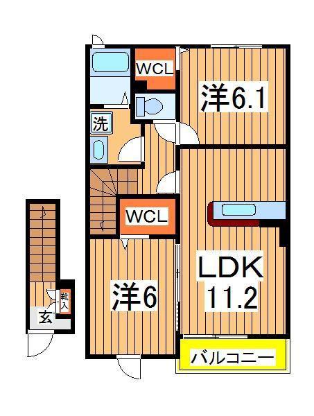 プレッソ・ヴィアーレ2(2LDK/2階)の間取り写真