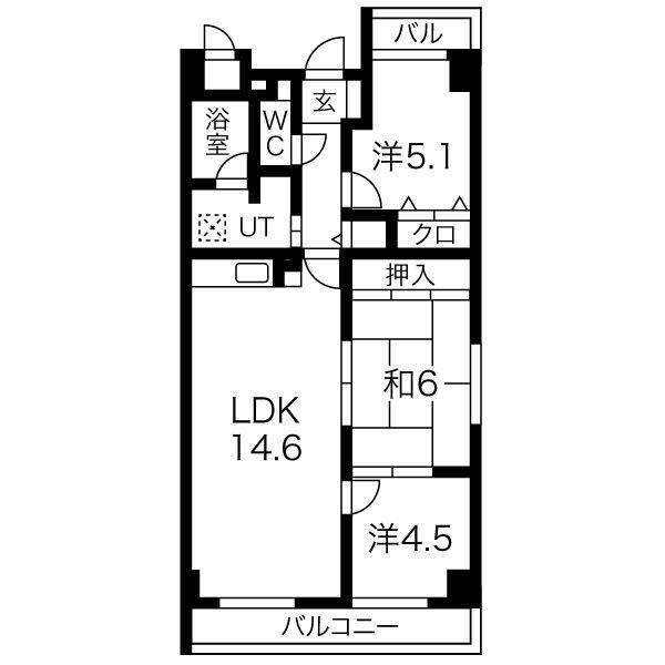 エリーナ宝塚(3LDK/3階)の間取り写真