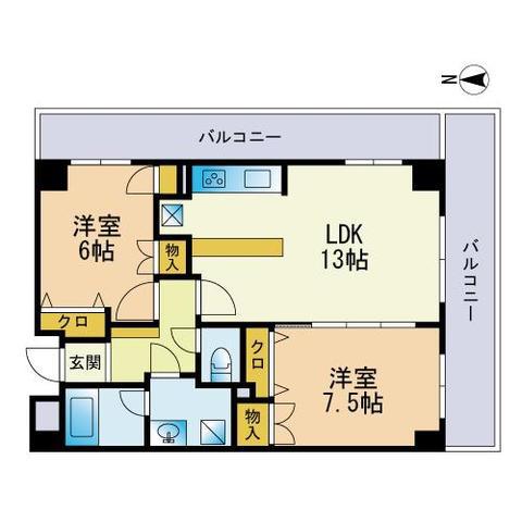 エミューズコートII(2LDK/4階)の間取り写真
