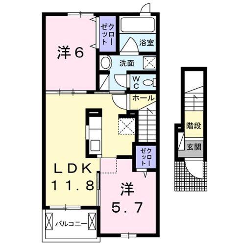 ベル フレーズ 24I(2LDK/2階)の間取り写真