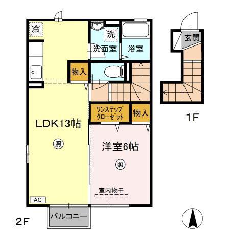 レジデンスOKURA A(1LDK/2階)の間取り写真