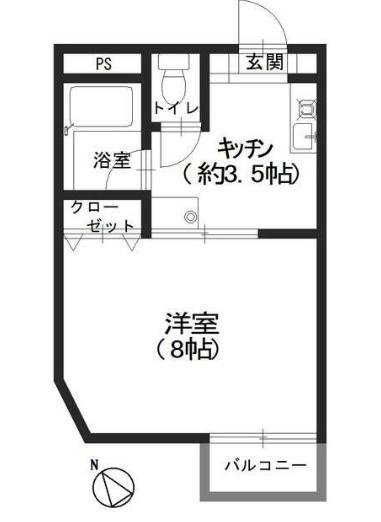 ビラ四つ木(1K/1階)の間取り写真