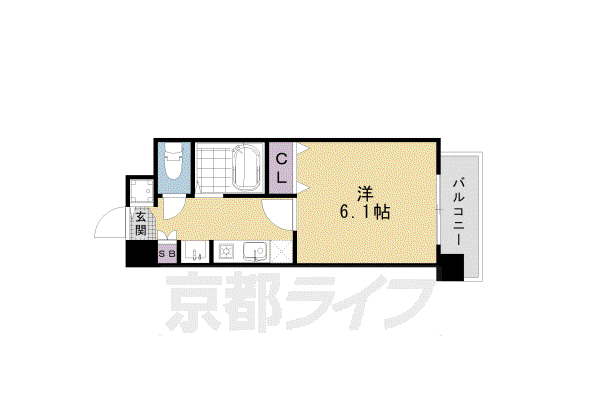 スワンズ京都二条城北(1K/3階)の間取り写真