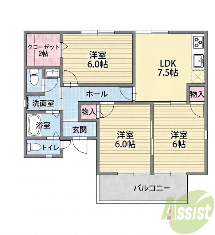 本町北パークハイム1(3SLDK/1階)の間取り写真