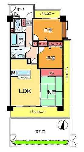 ライオンズマンション立石リバーサイド(3LDK/1階)の間取り写真