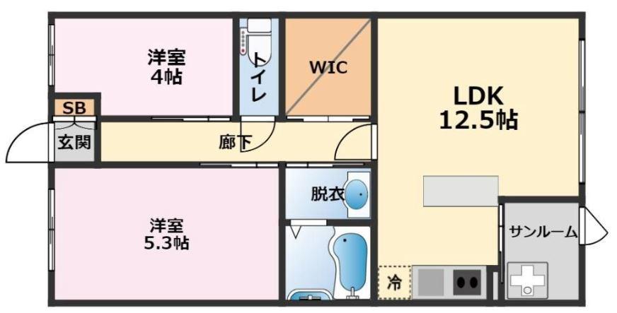サーティースリーB(2LDK/1階)の間取り写真