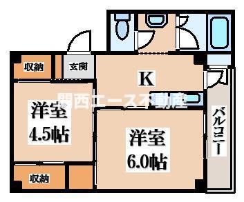 ビレッジハウス印南(2K/3階)の間取り写真