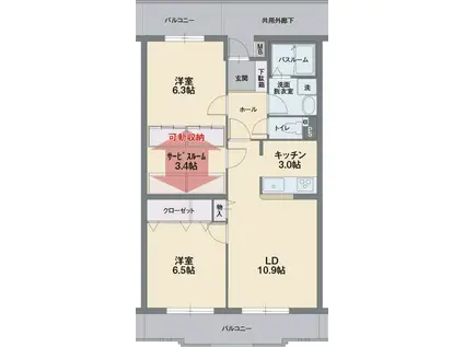 ソレイユM(2SLDK/3階)の間取り写真