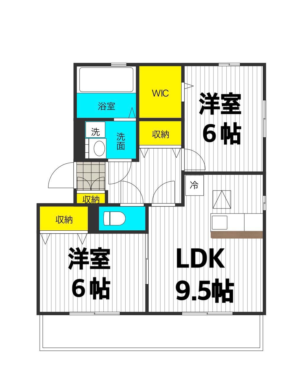 フォンテーヌブロー(2LDK/2階)の間取り写真
