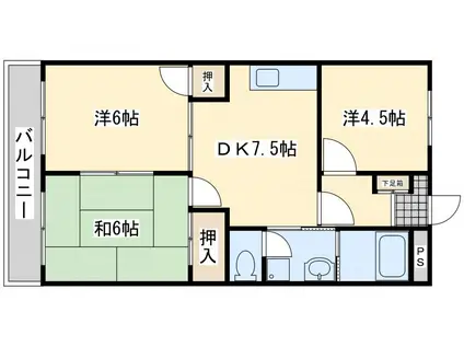 シャトレ青山B棟(3DK/4階)の間取り写真