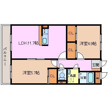 プリリアンスTAKEKOSHI(2LDK/2階)の間取り写真