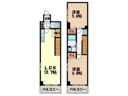 ジュネス上飯田(2LDK/4階)の間取り写真