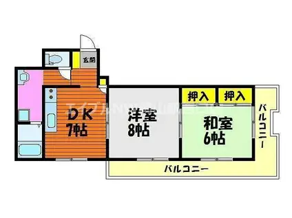 ハイツ岡本(2DK/4階)の間取り写真