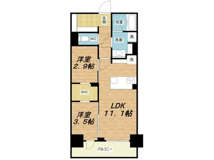アーバネックス谷町六丁目(2LDK/11階)の間取り写真