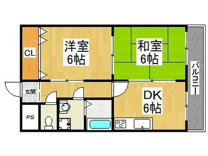 ハイライズ仙水(2DK/3階)の間取り写真