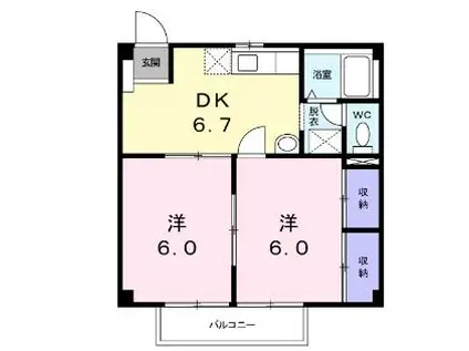 くらしきグリーンハイツ(2DK/1階)の間取り写真