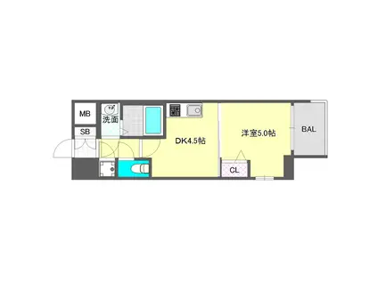 ファーストフィオーレ難波南パークサイド(1DK/4階)の間取り写真