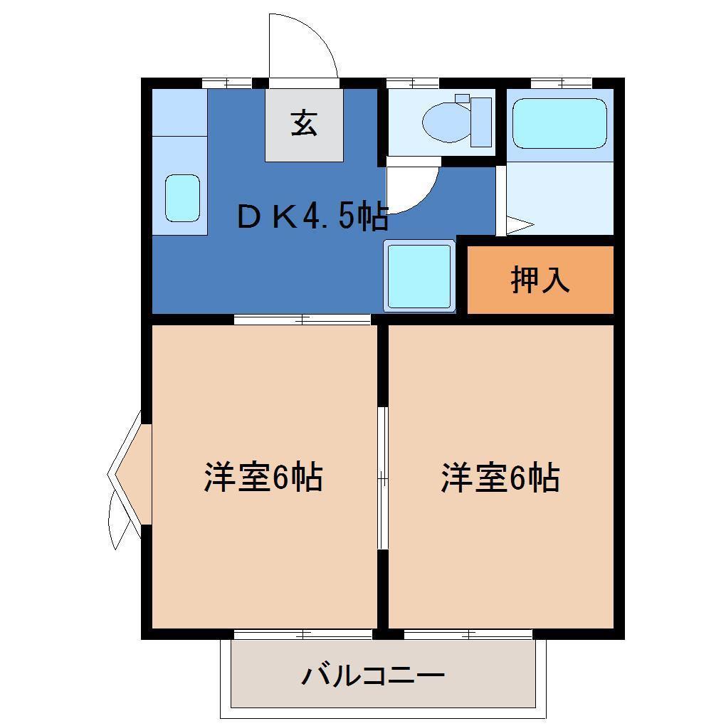 アイサン(2DK/1階)の間取り写真