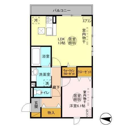 ラ・ドルチェヴィータ B(1LDK/1階)の間取り写真