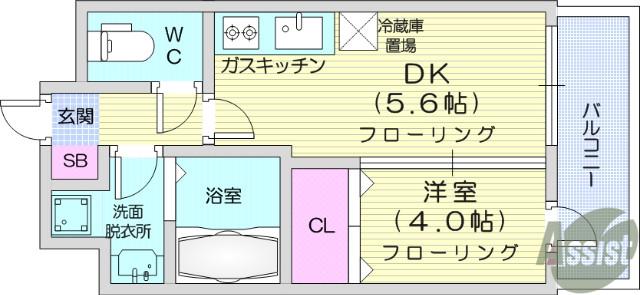 エルスタンザ子平町(1DK/2階)の間取り写真
