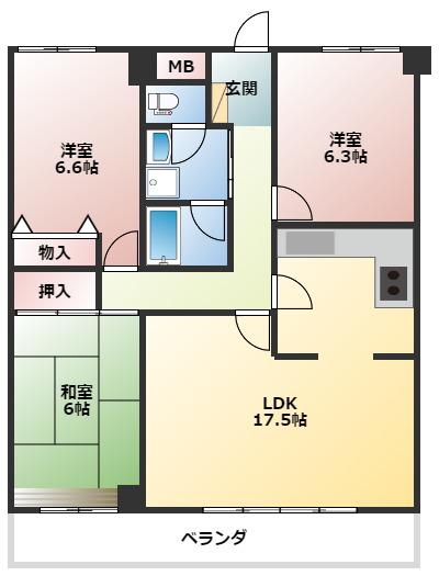 コスタデル明石(3LDK/4階)の間取り写真