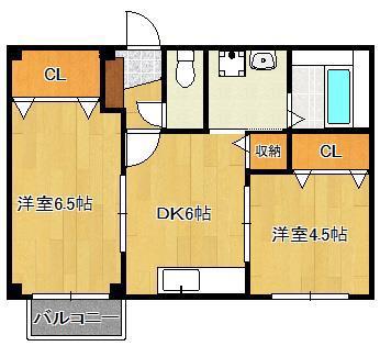 フィオーレ長行西(2DK/1階)の間取り写真
