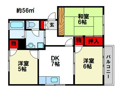 ジャルダンソレール北C(3DK/1階)の間取り写真