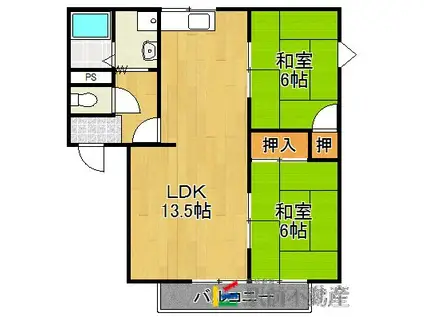 フレグランス南町 F棟(2LDK/1階)の間取り写真