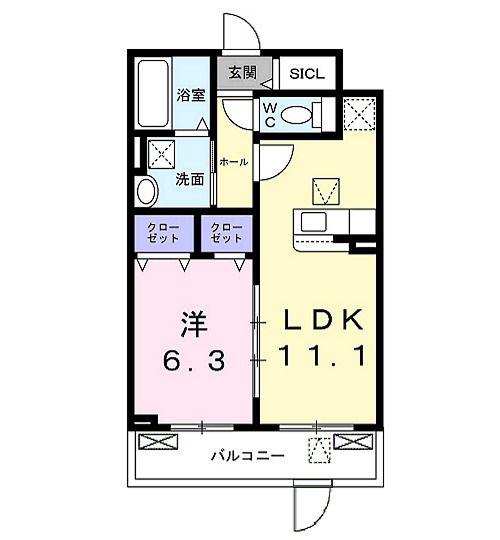 京阪本線 淀駅 バス乗車時間：10分 最寄りバス停で下車 徒歩5分 3階建 築1年(1LDK/1階)の間取り写真