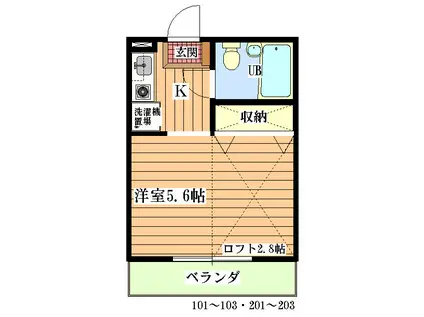 グリーンハイツ(1K/2階)の間取り写真