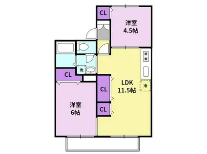コーポ橋口(2LDK/1階)の間取り写真