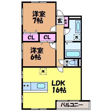 HERO(2LDK/2階)の間取り写真
