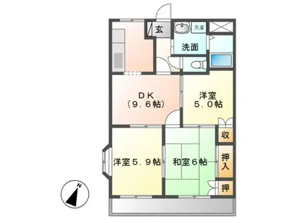 メゾンアムール(3DK/1階)の間取り写真