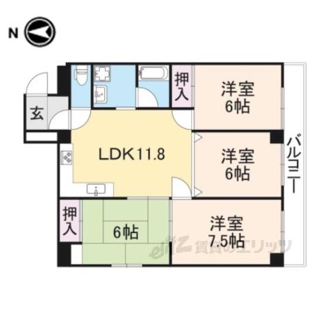 ラサール御所(4LDK/3階)の間取り写真