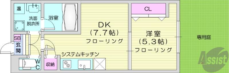 CASA TUTTI(1DK/1階)の間取り写真