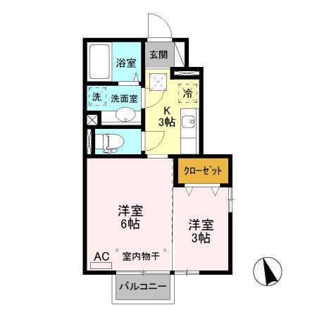 プラティークB(2K/1階)の間取り写真