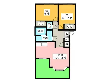 ライフピアAO(2LDK/1階)の間取り写真