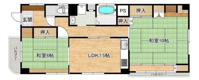 堀ビル(2LDK/2階)の間取り写真