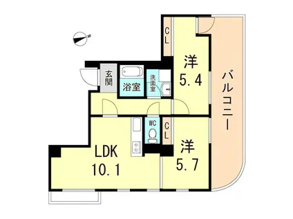 ウィステリア神戸湊川(2LDK/4階)の間取り写真