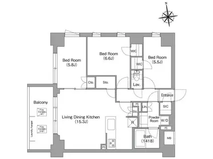 コンフォリア・リヴ西大島サウス(3LDK/3階)の間取り写真